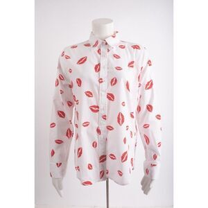 The Shirt Rochelle Behrens Womans Blouse Shirt Top Size L White Red Lips